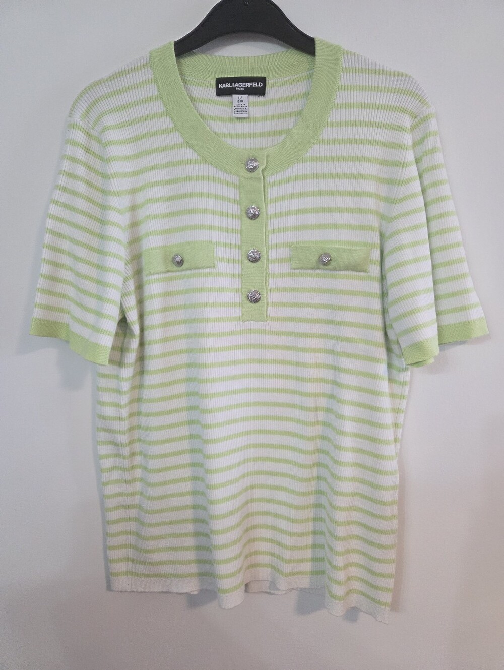 Karl Lagerfeld ribbed stripe Tshirt Sz L
